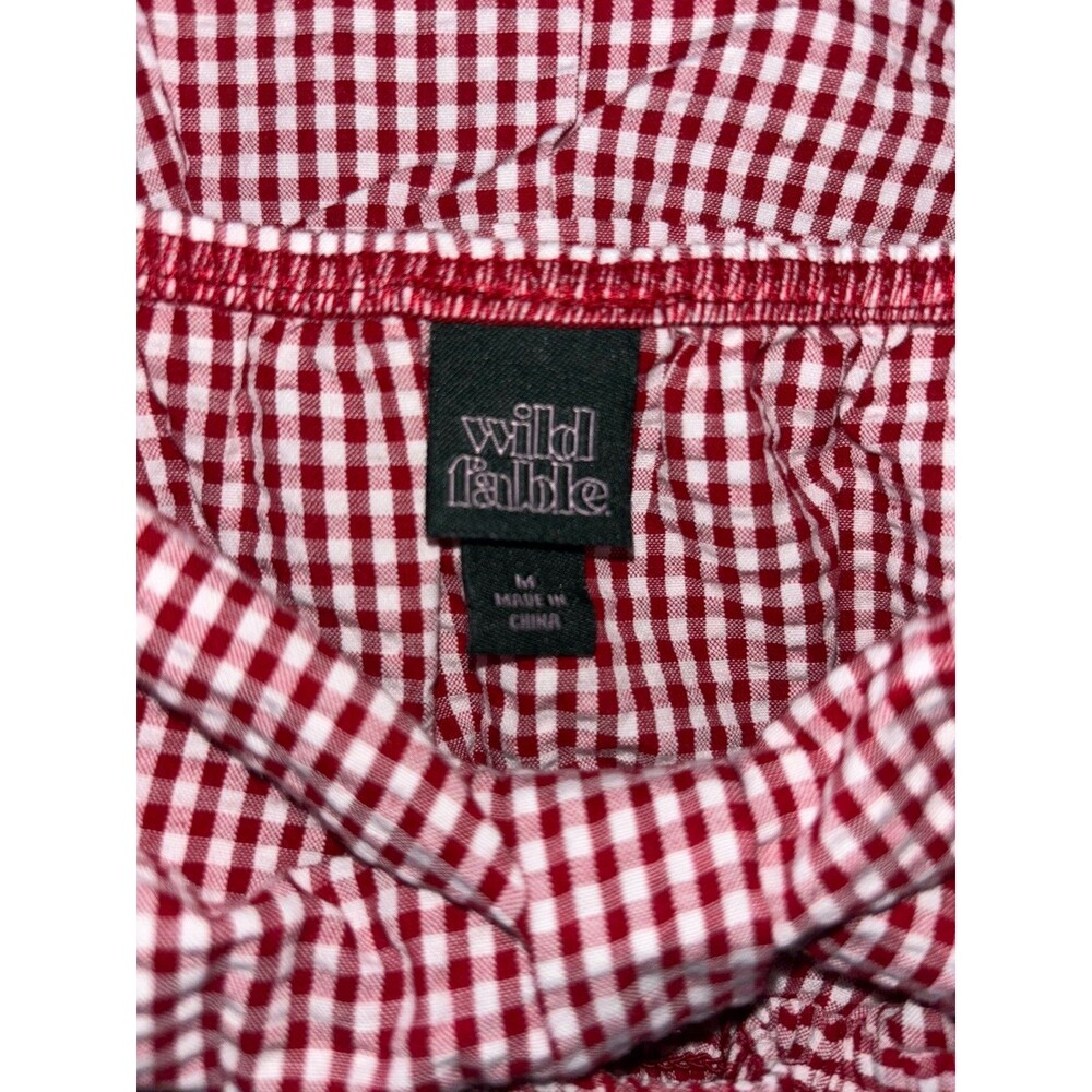 Wild Fable Mini Dress Red White Gingham Square Neck Smocked Straps Size M - Picture 3 of 3